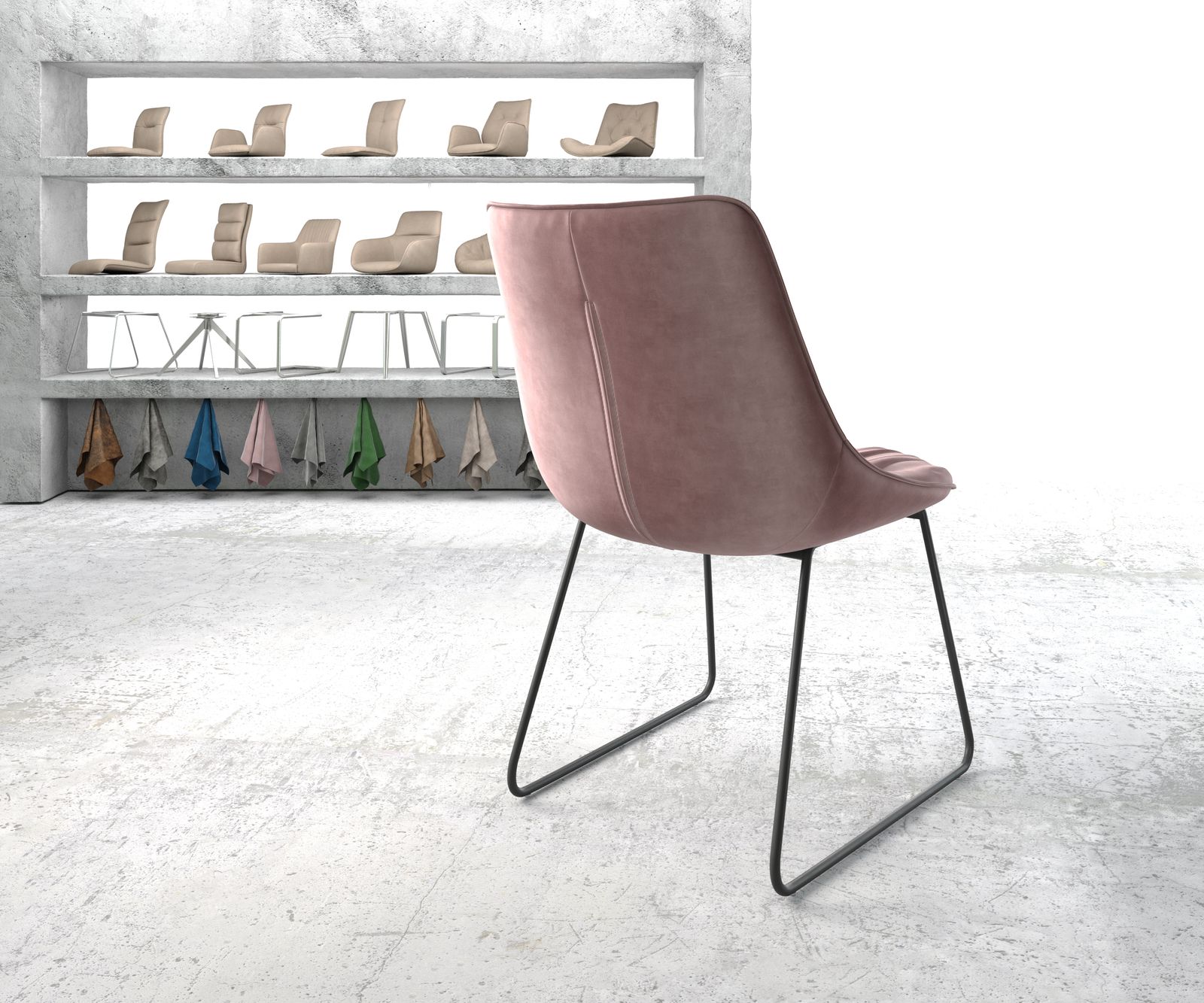 Jídelní židle Elda-Flex samet podnož růžová černá - Image 3