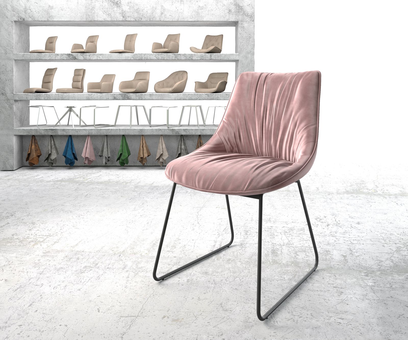 Jídelní židle Elda-Flex samet podnož růžová černá