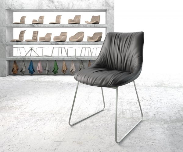 Jídelní židle Elda-Flex Pravá kůže Černý protiskluzový rám z nerezové oceli