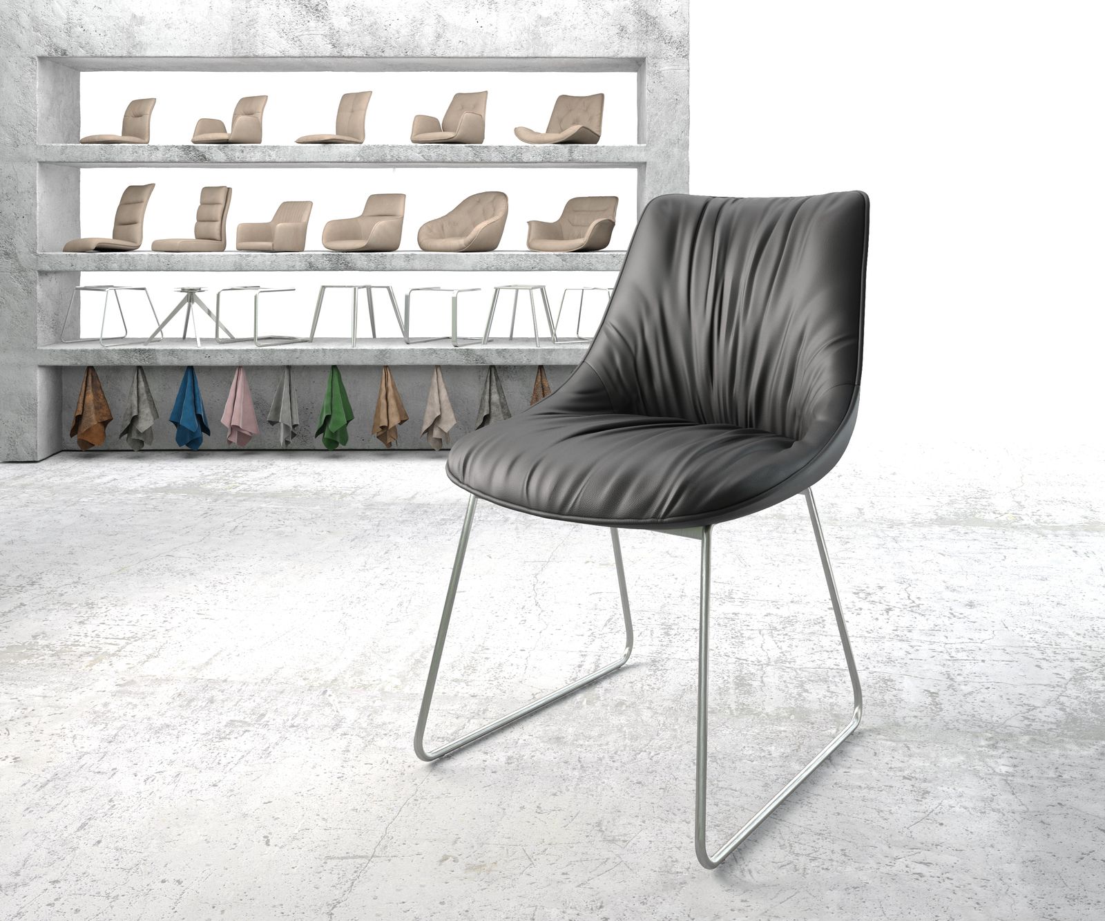 Jídelní židle Elda-Flex Pravá kůže Černý protiskluzový rám z nerezové oceli