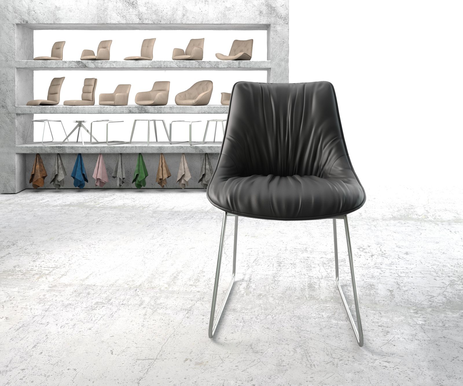 Jídelní židle Elda-Flex Pravá kůže Černý protiskluzový rám z nerezové oceli - Image 2