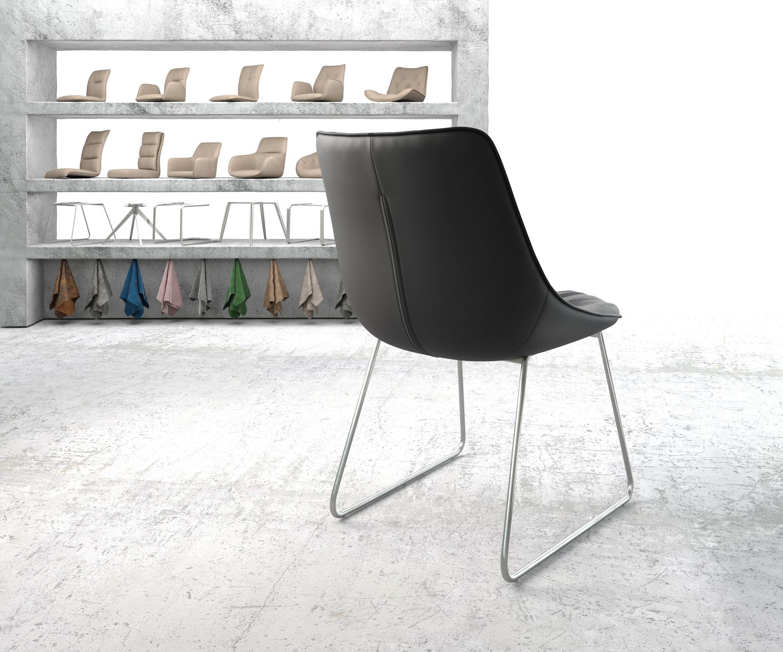 Jídelní židle Elda-Flex Pravá kůže Černý protiskluzový rám z nerezové oceli - Image 3