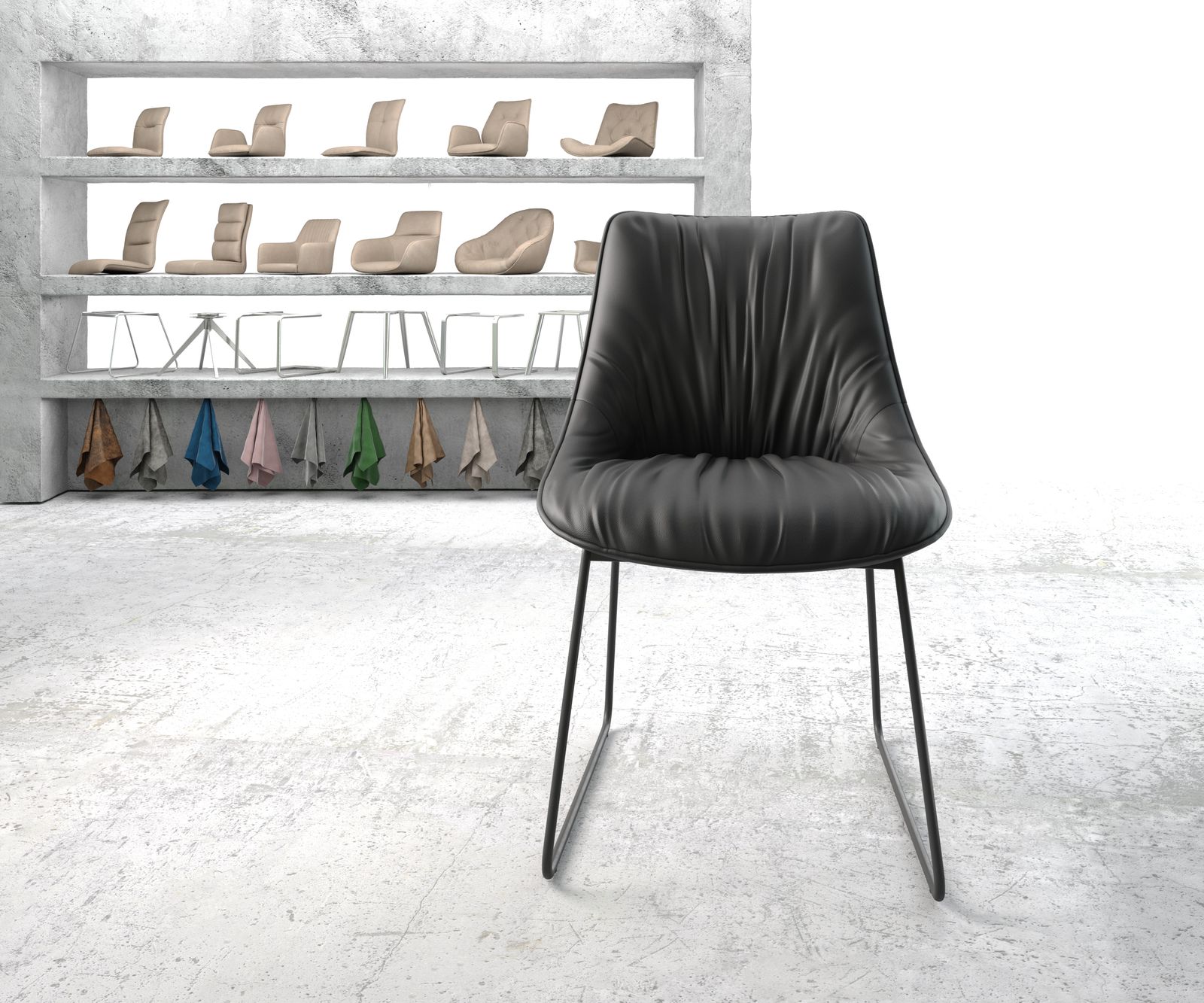 Jídelní židle Elda-Flex Pravá kůže s Černým protiskluzovým rámem Černá - Image 2