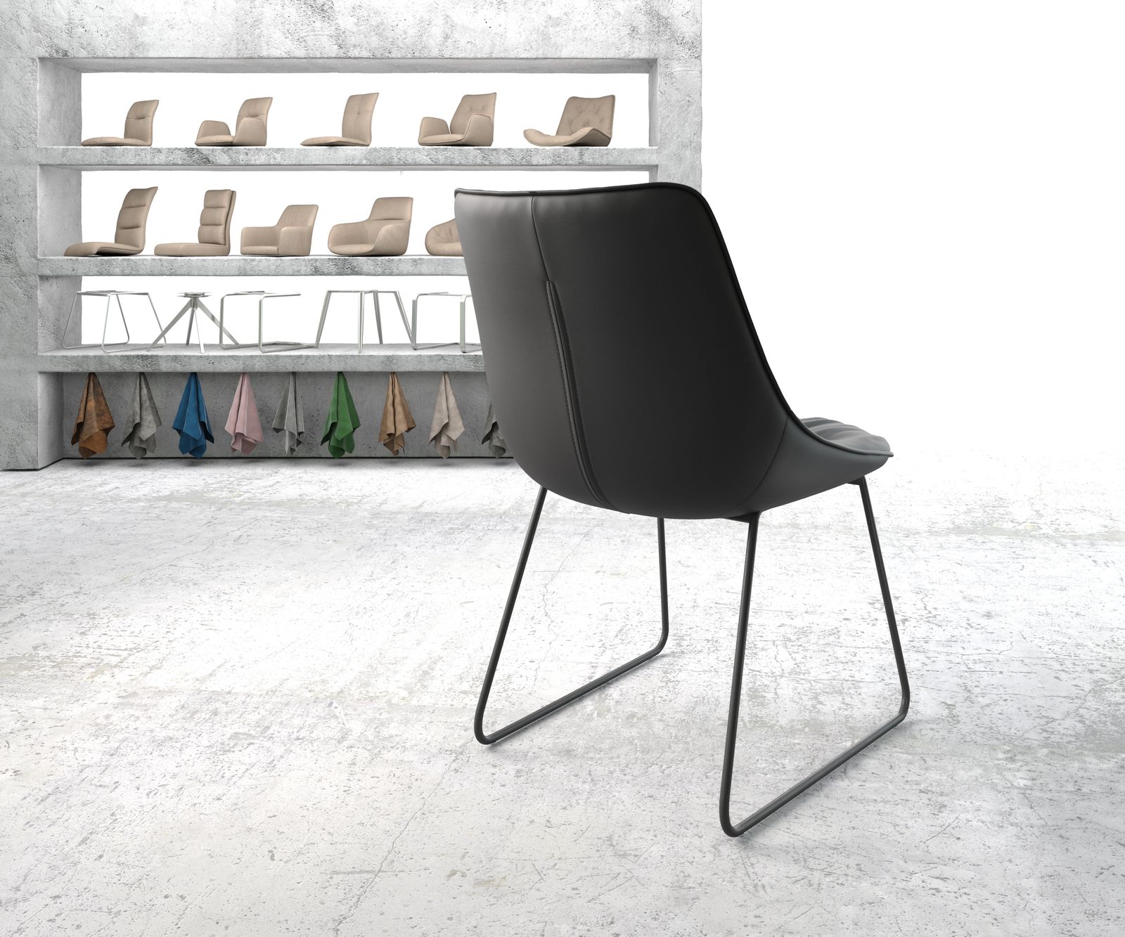 Jídelní židle Elda-Flex Pravá kůže s Černým protiskluzovým rámem Černá - Image 3