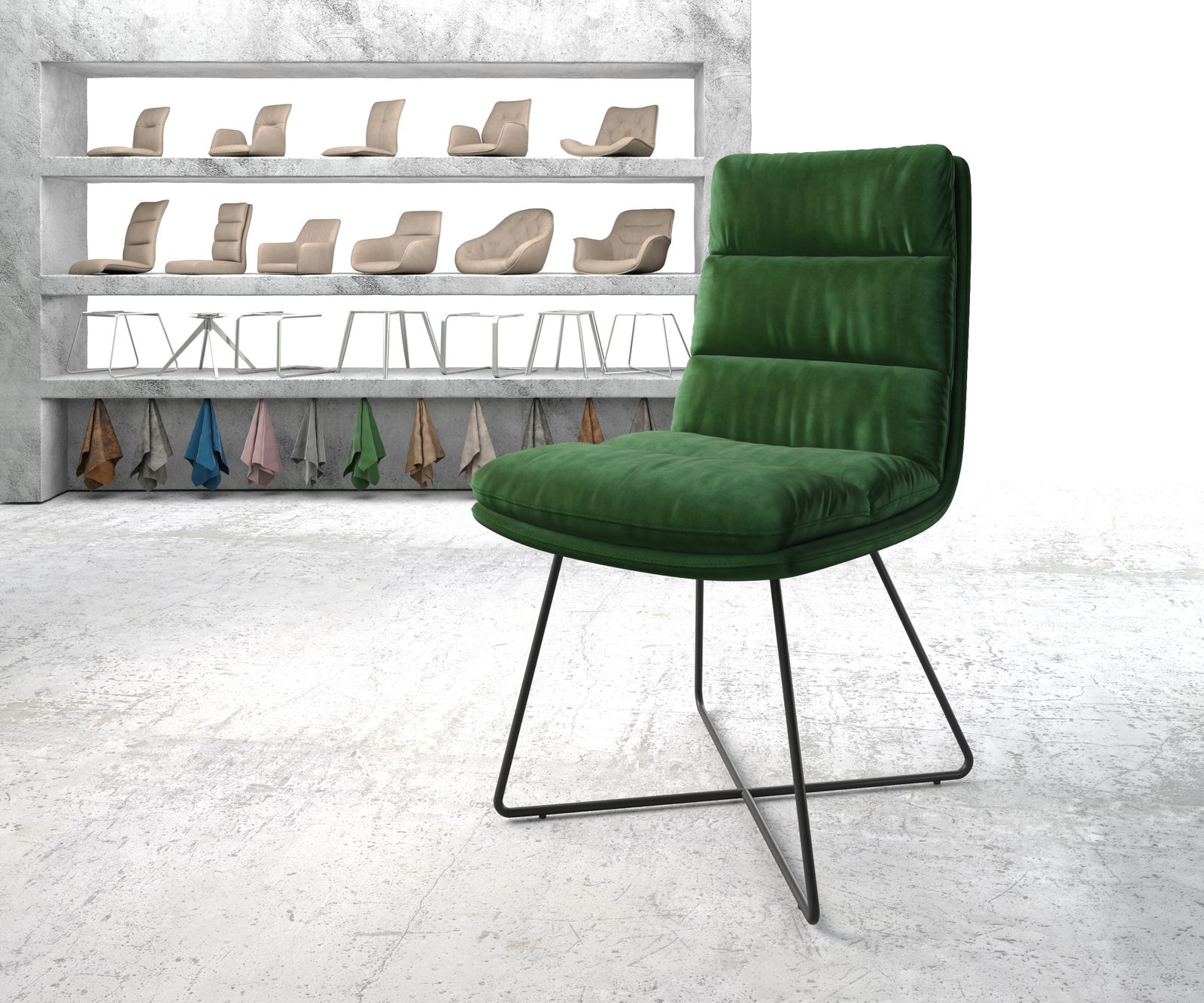 Jídelní židle Abelia-Flex Velvet Green X-frame Black