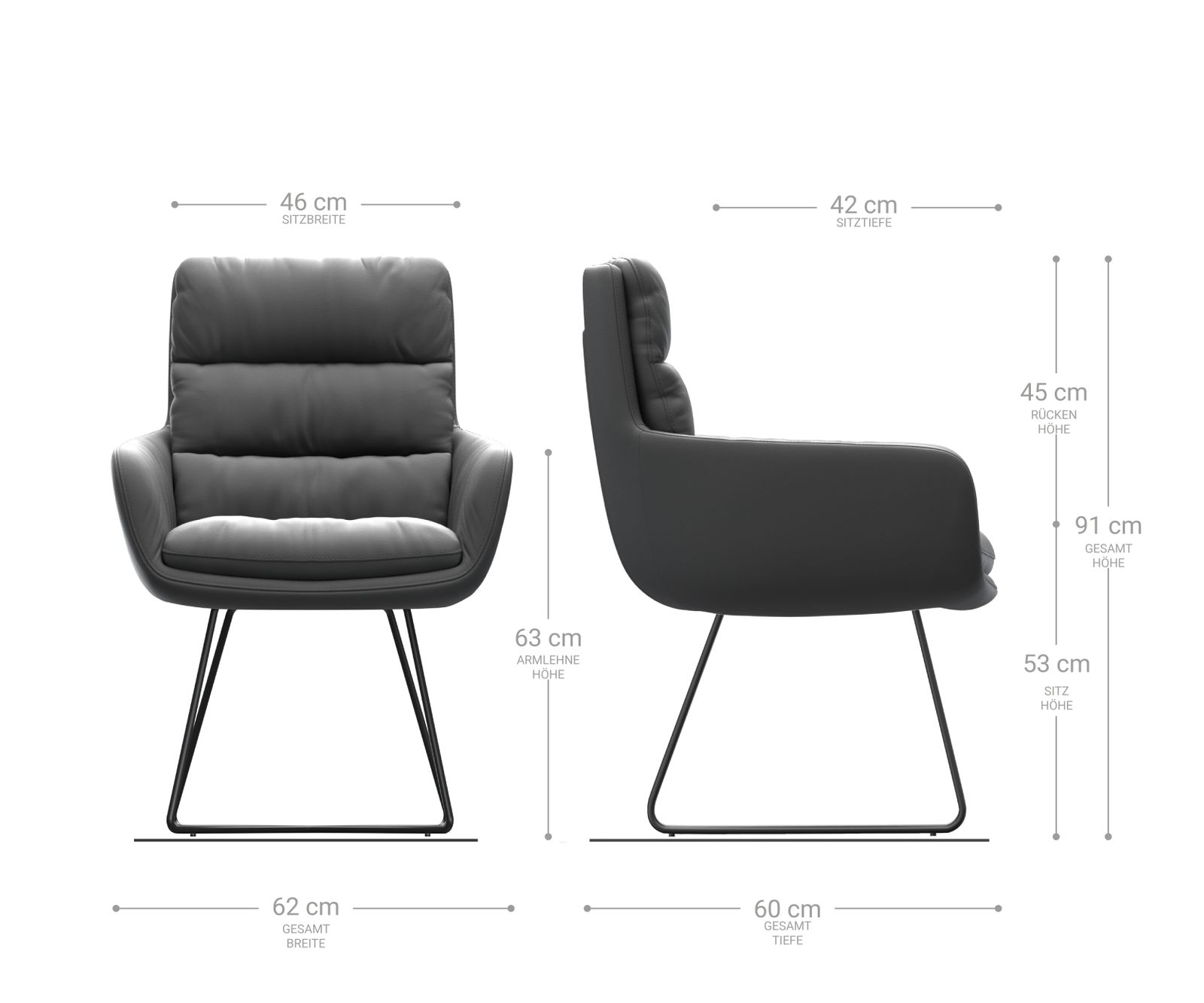 Jídelní židle Abelia-Flex s područkou pravá kůže černá podnož ve tvaru "X" z nerezové oceli - Image 5