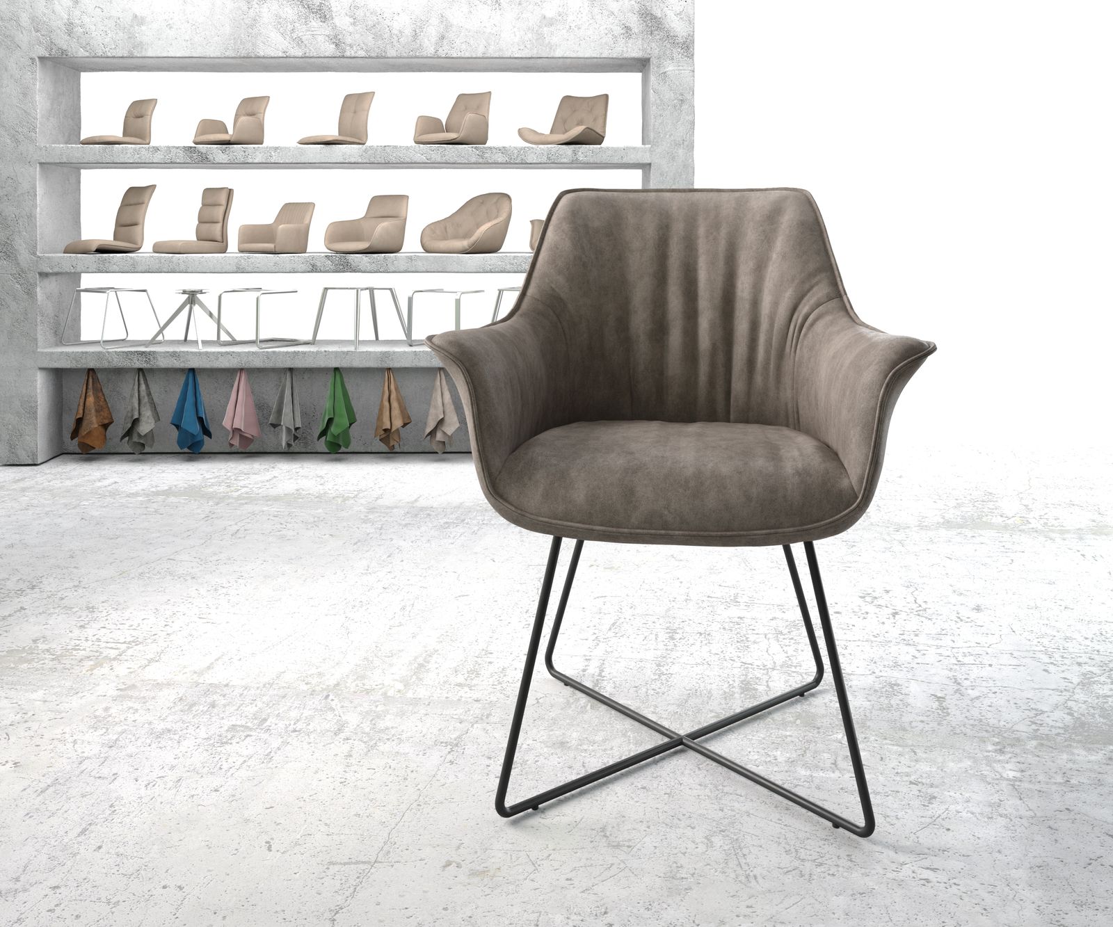 Jídelní židle Keila-Flex s područkou taupe vintage podnož ve tvaru "X" černá - Image 2