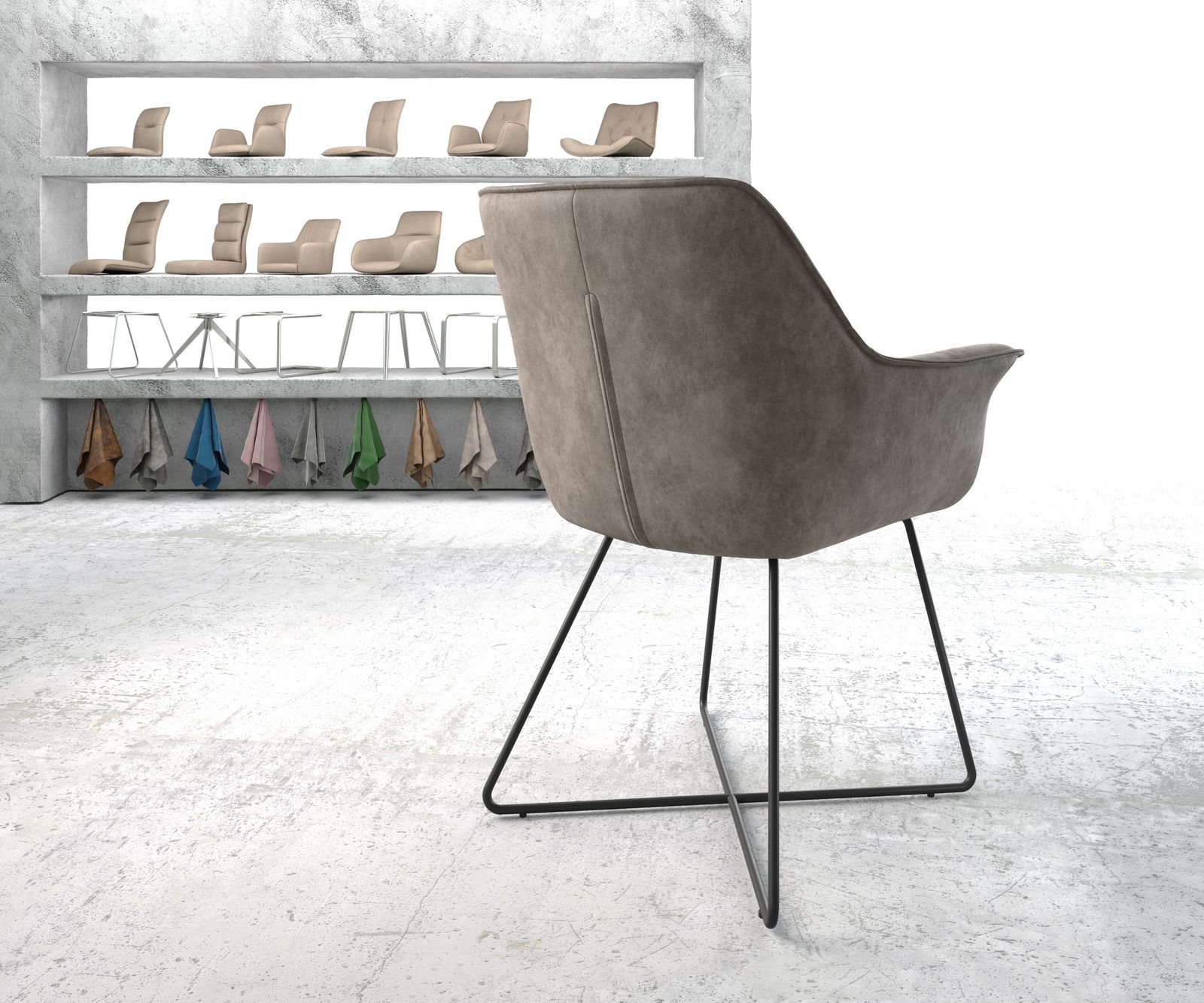 Jídelní židle Keila-Flex s područkou taupe vintage podnož ve tvaru "X" černá - Image 3