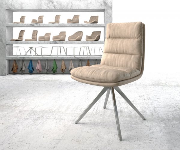 Jídelní židle Abelia-Flex béžová vintage křížová podnož hranatá z nerezové oceli