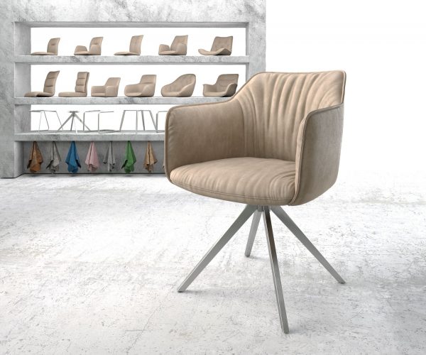 Otočná židle Elda-Flex s područkami Béžová Vintage Křížový rám lemovaný nerezovou ocelí