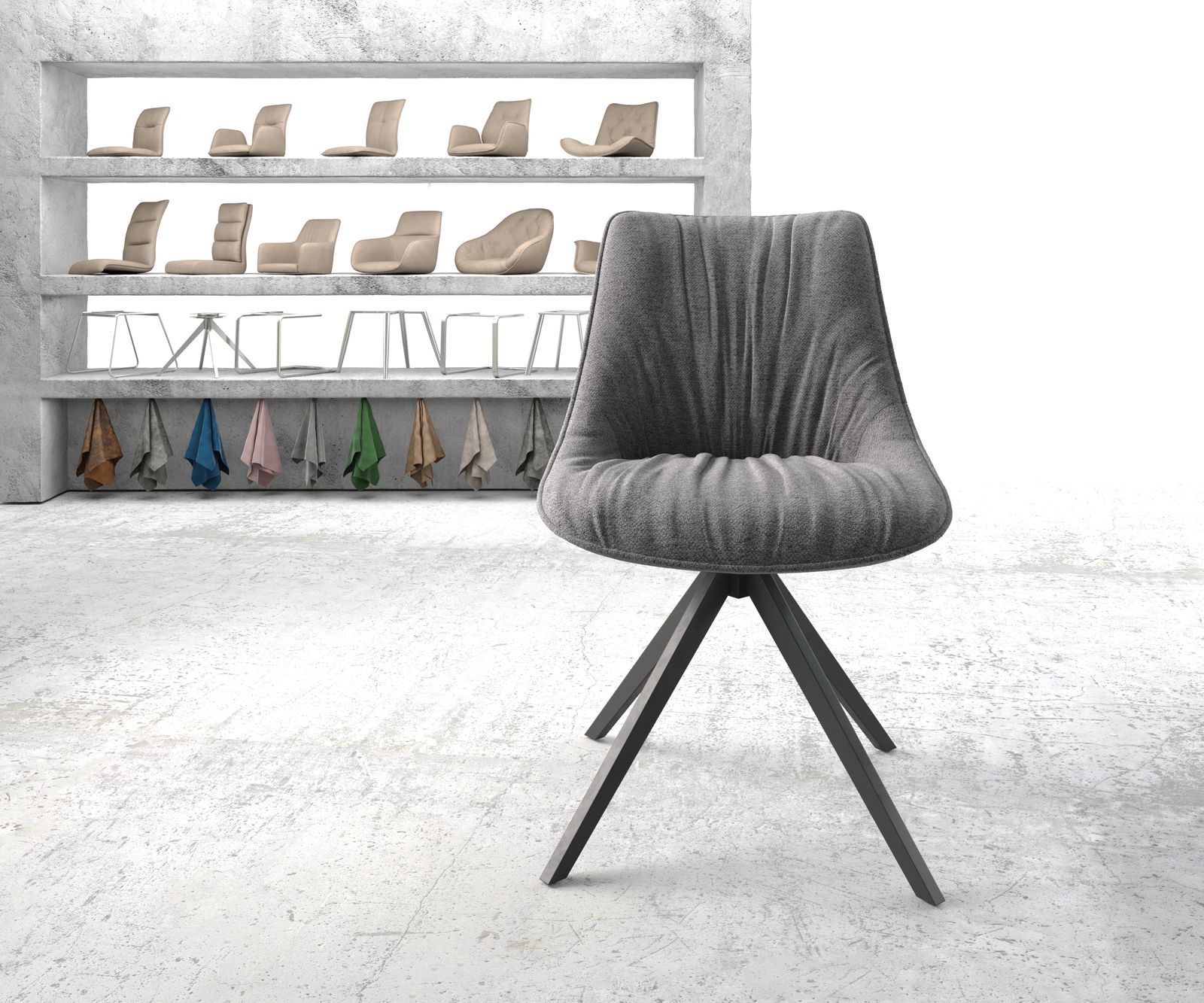 Otočná židle Elda-Flex texturovaná tkanina světle šedá křížová podnož hranatá otočná černá - Image 2