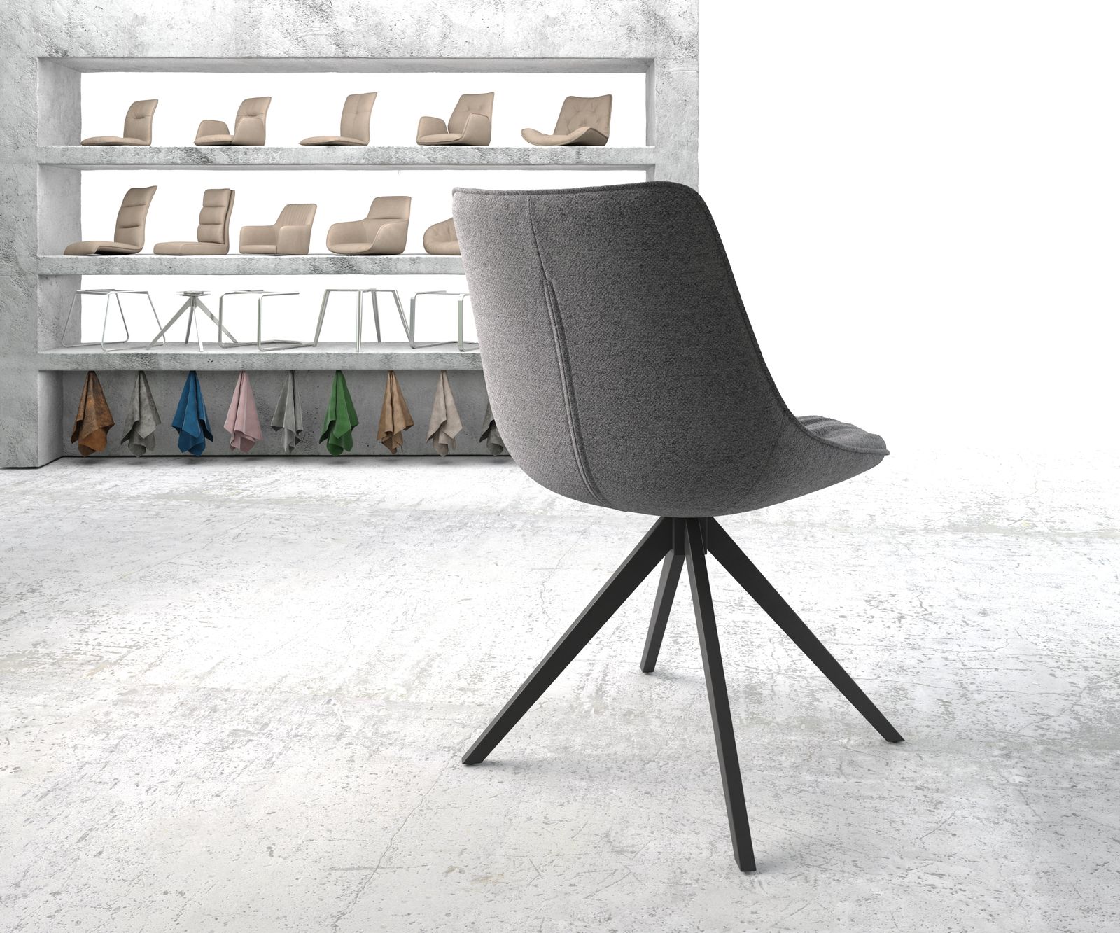 Otočná židle Elda-Flex texturovaná tkanina světle šedá křížová podnož hranatá otočná černá - Image 3