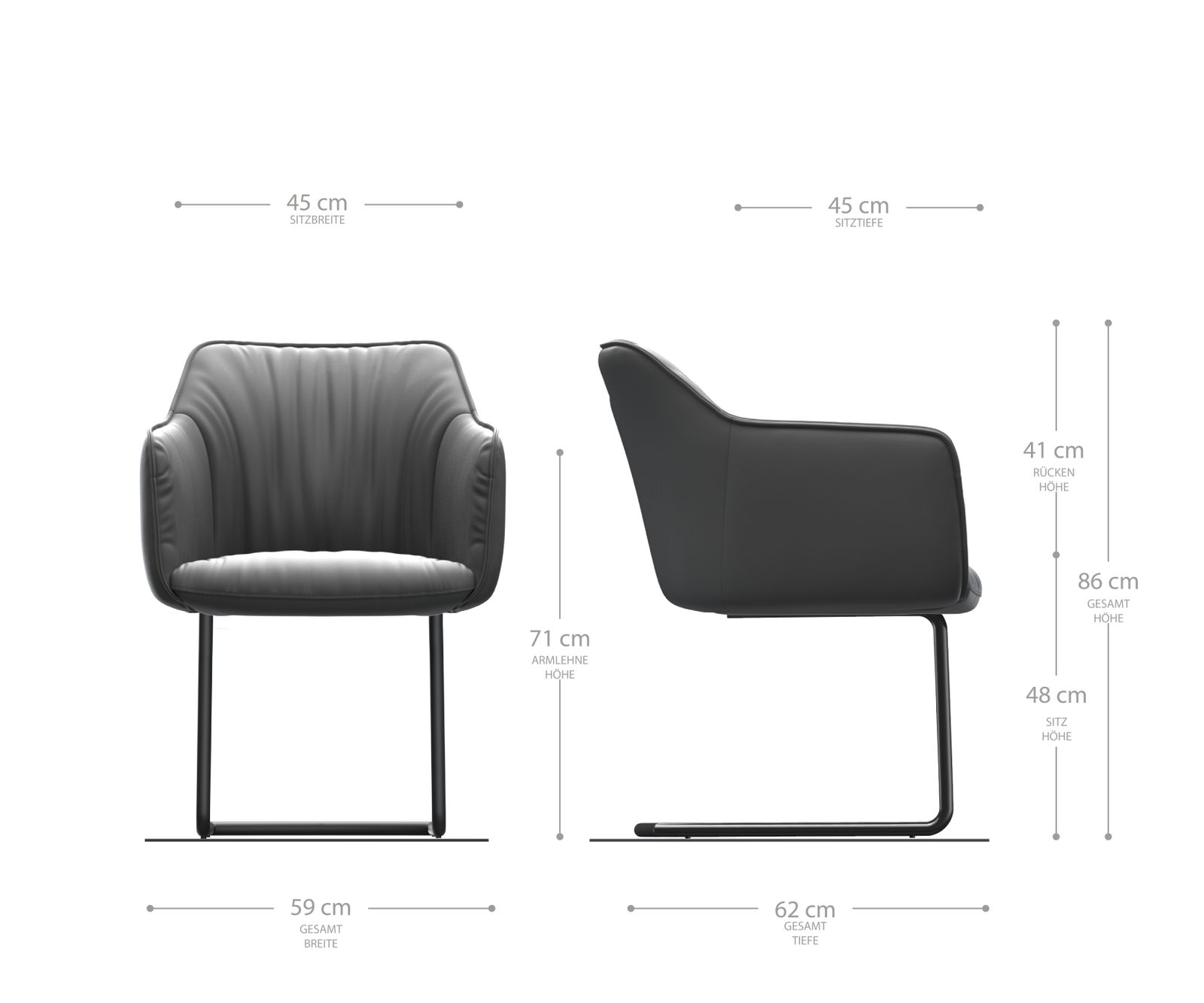 Houpací židle Elda-Flex s područkami Texturovaná tkanina Antracit Konzola Kulatá nerezová ocel - Image 5