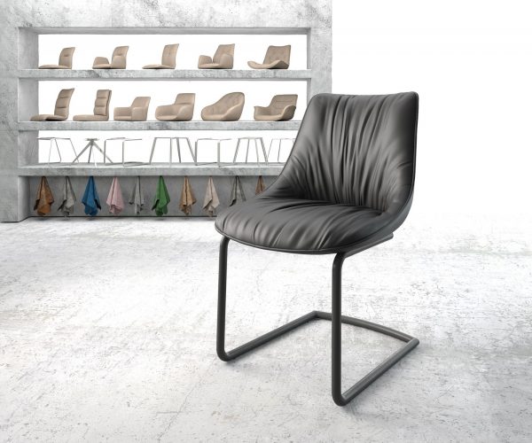 Jídelní židle Elda-FlexPravá Kůže Černá Cantilever Chair Round Černá