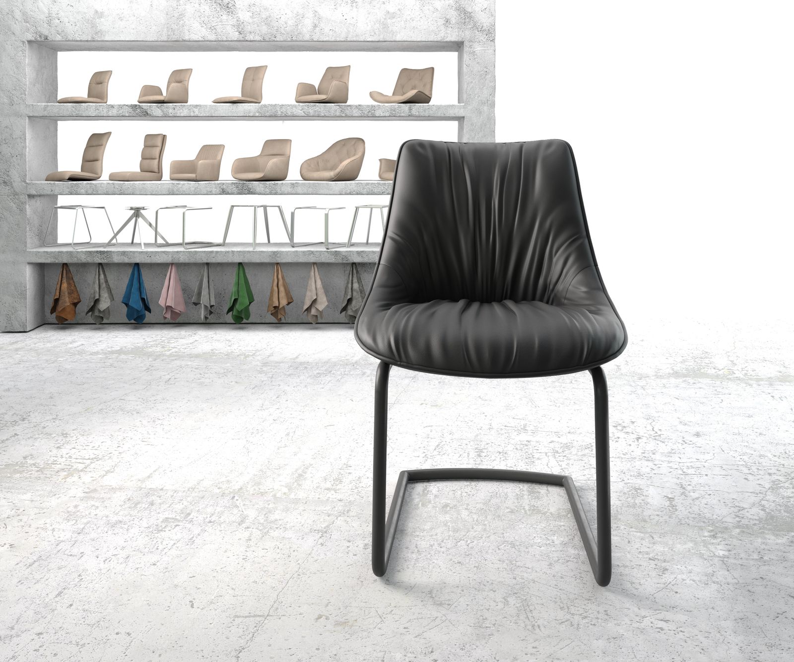 Jídelní židle Elda-FlexPravá Kůže Černá Cantilever Chair Round Černá - Image 2