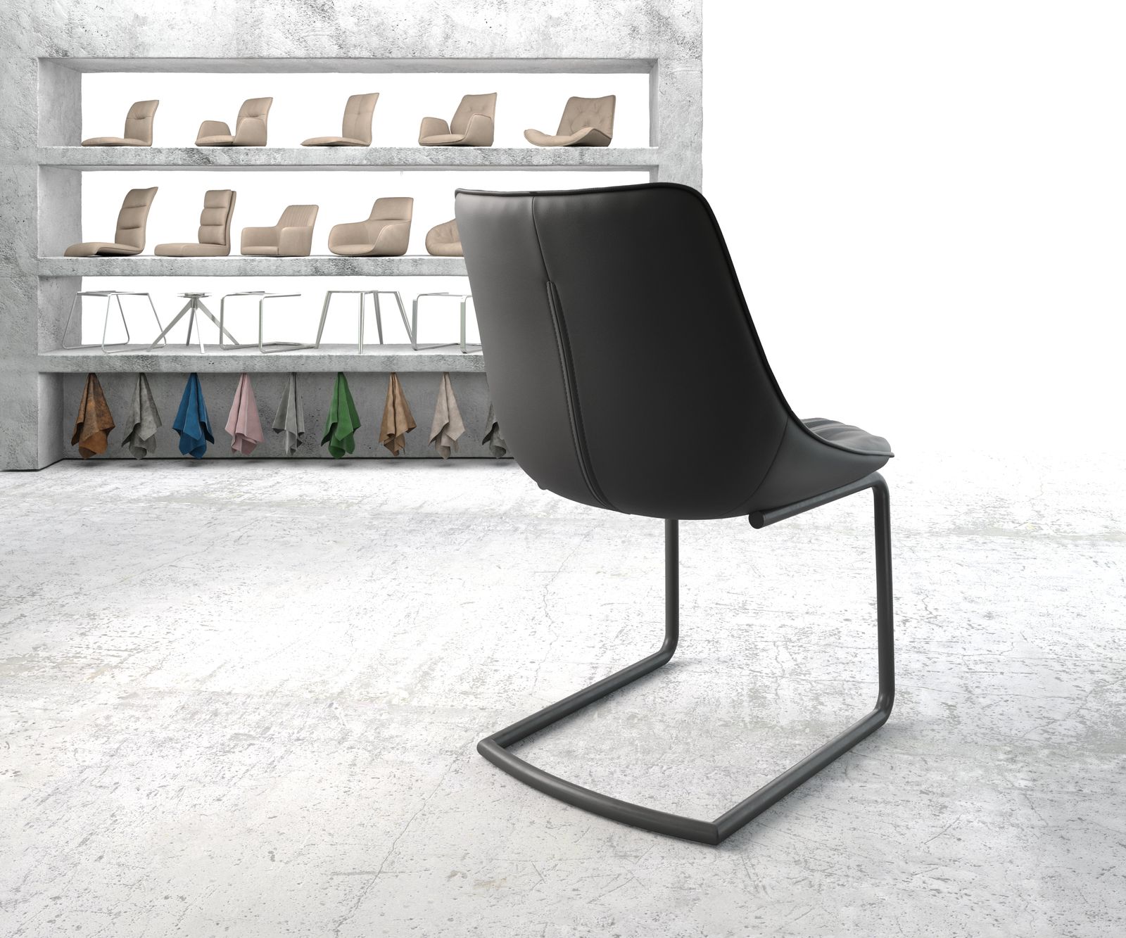 Jídelní židle Elda-FlexPravá Kůže Černá Cantilever Chair Round Černá - Image 3