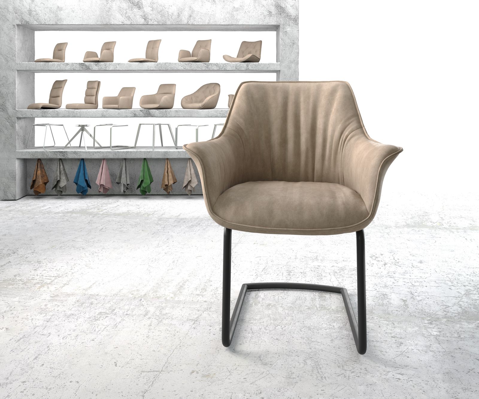 Jídelní židle Keila-Flex s područkami béžová vintage konzolová podnož kulatá černá - Image 2