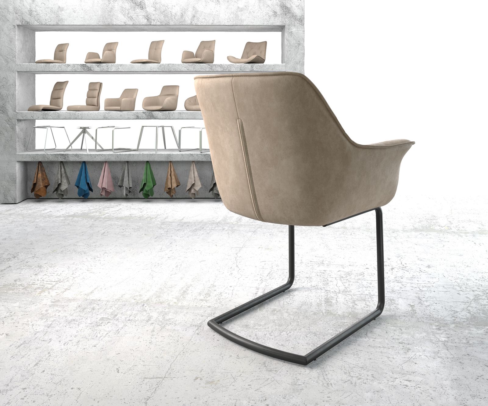 Jídelní židle Keila-Flex s područkami béžová vintage konzolová podnož kulatá černá - Image 3