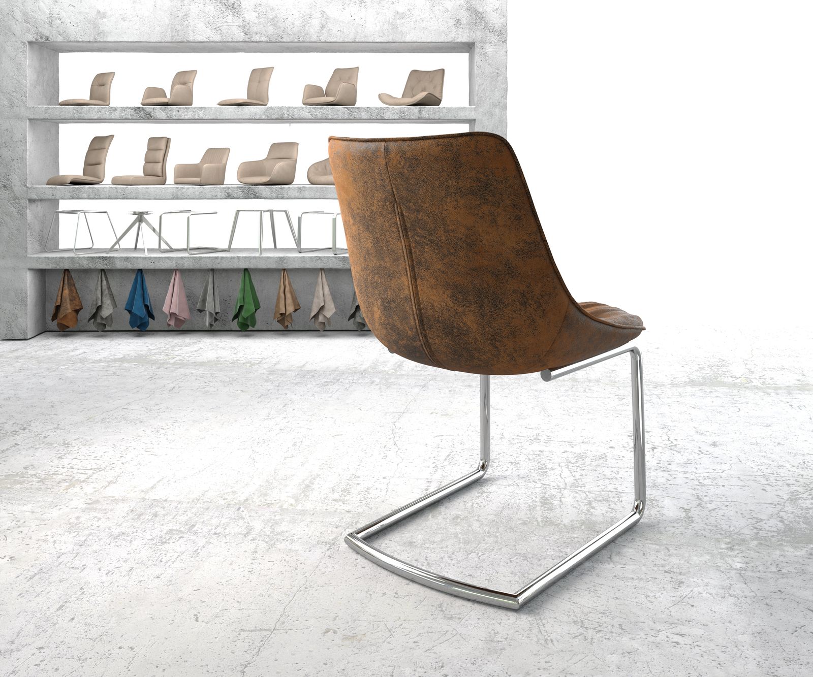 Otočná židle Elda-Flex Brown Antique Cantilever Round Chrome - Image 3