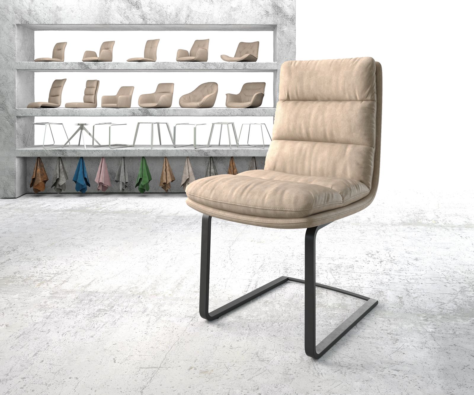 Jídelní židle Abelia-Flex béžová vintage konzolová podnož plochá černá