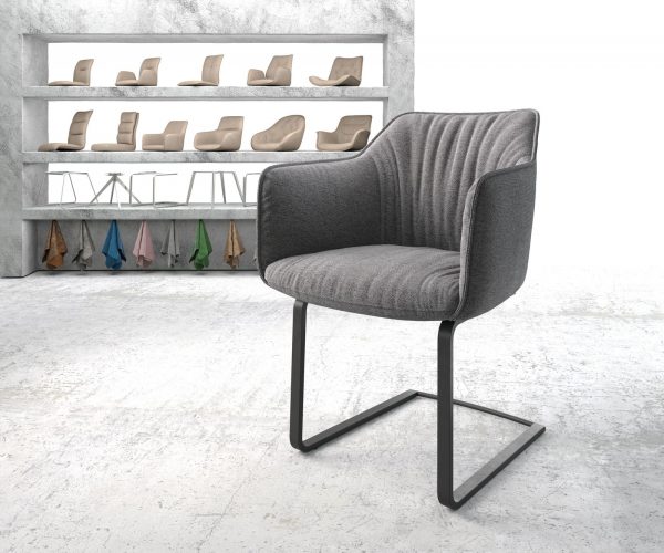 Jídelní židle Elda-Flex s područkou, texturovaná tkanina, světle šedá konzolová podnož plochá černá