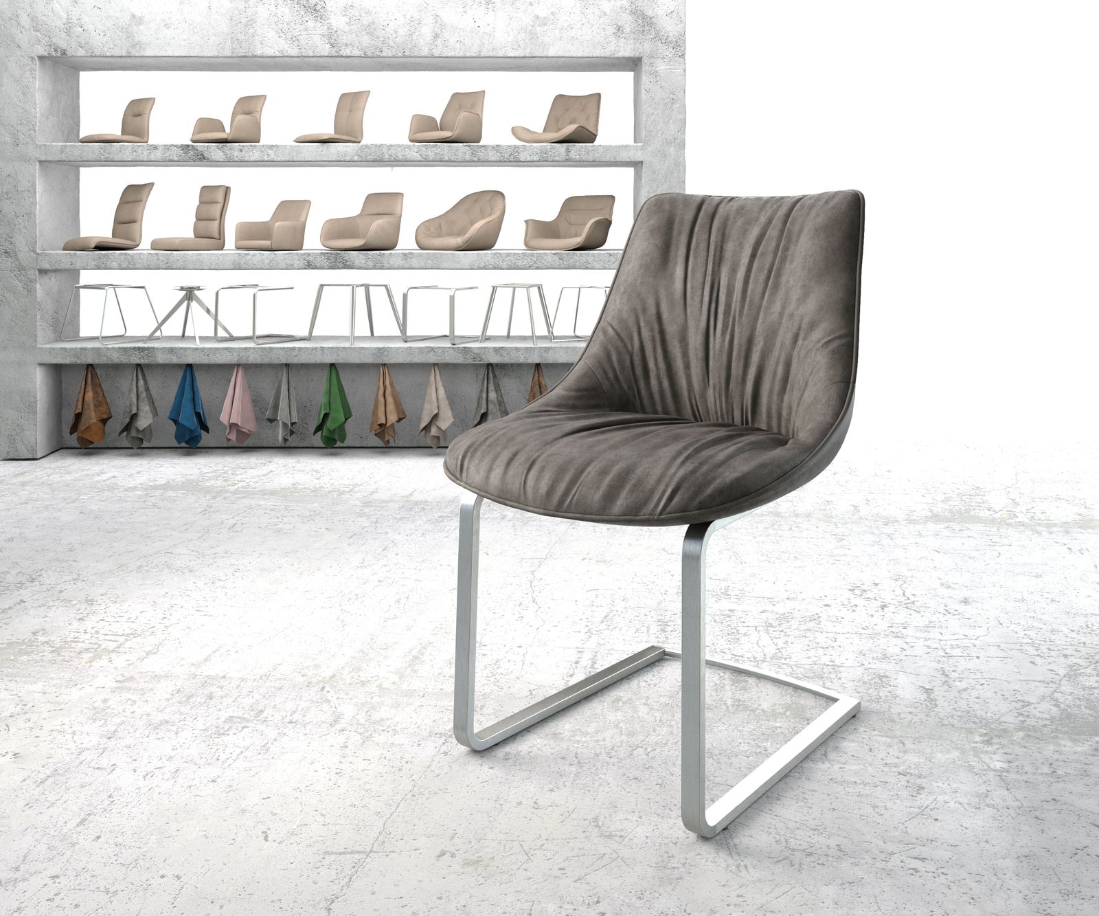 Étkezőszék Elda-Flex antracit vintage konzolos lapos rozsdamentes acél