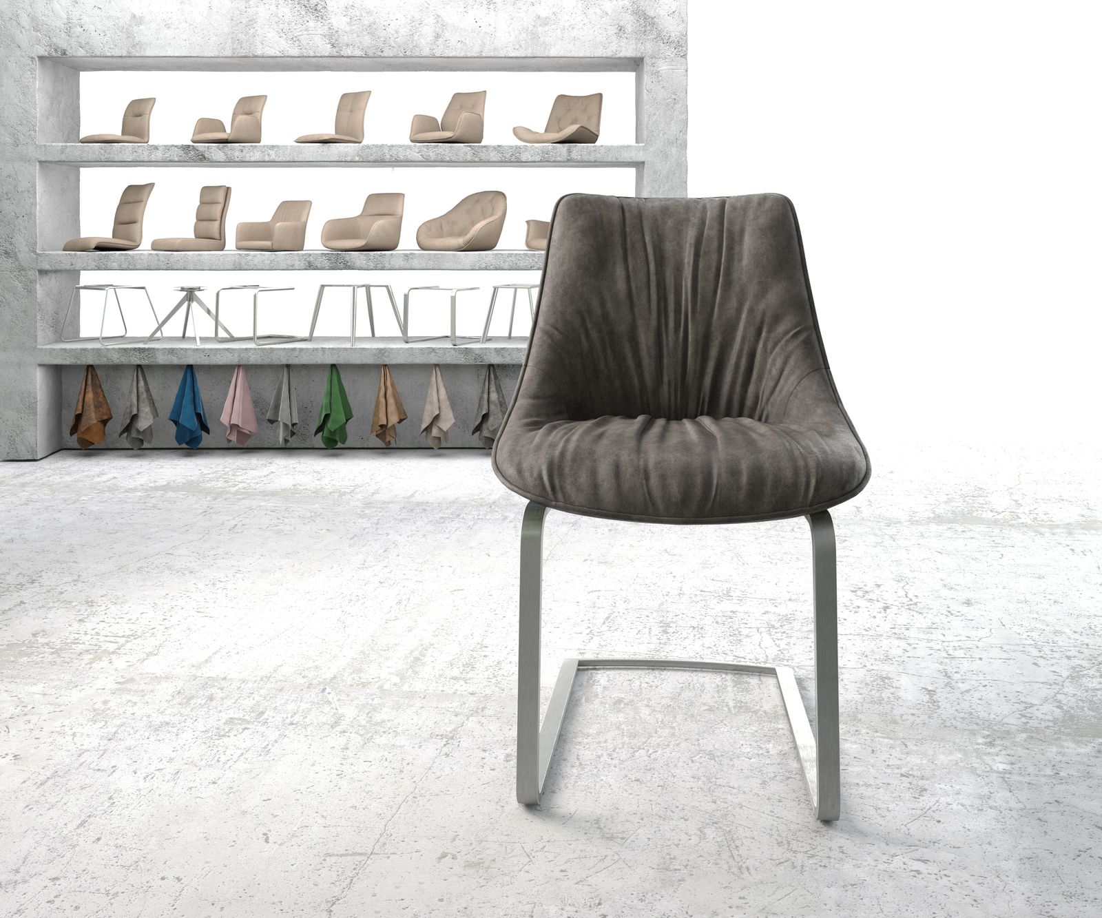 Étkezőszék Elda-Flex antracit vintage konzolos lapos rozsdamentes acél - Image 2