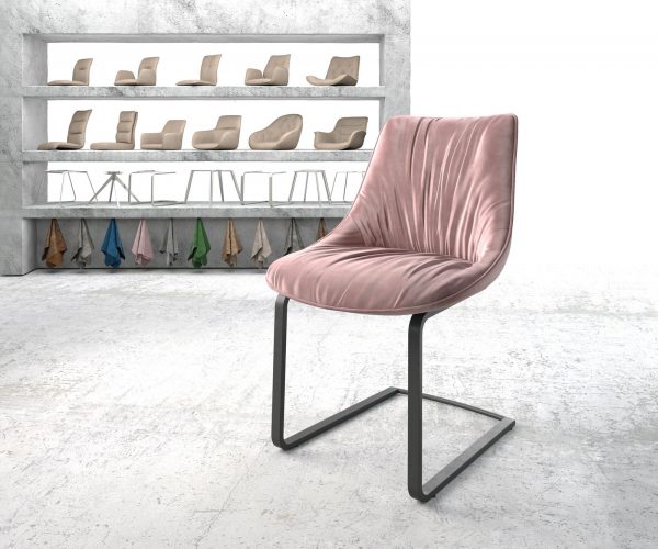 Jídelní židle Elda-Flex samet růžová konzolová podnož plochá černá