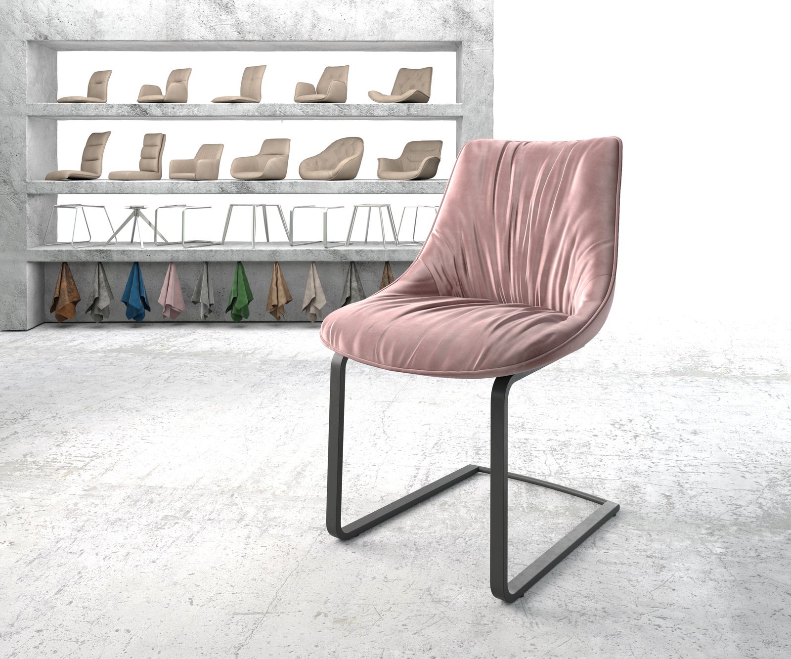 Jídelní židle Elda-Flex samet růžová konzolová podnož plochá černá