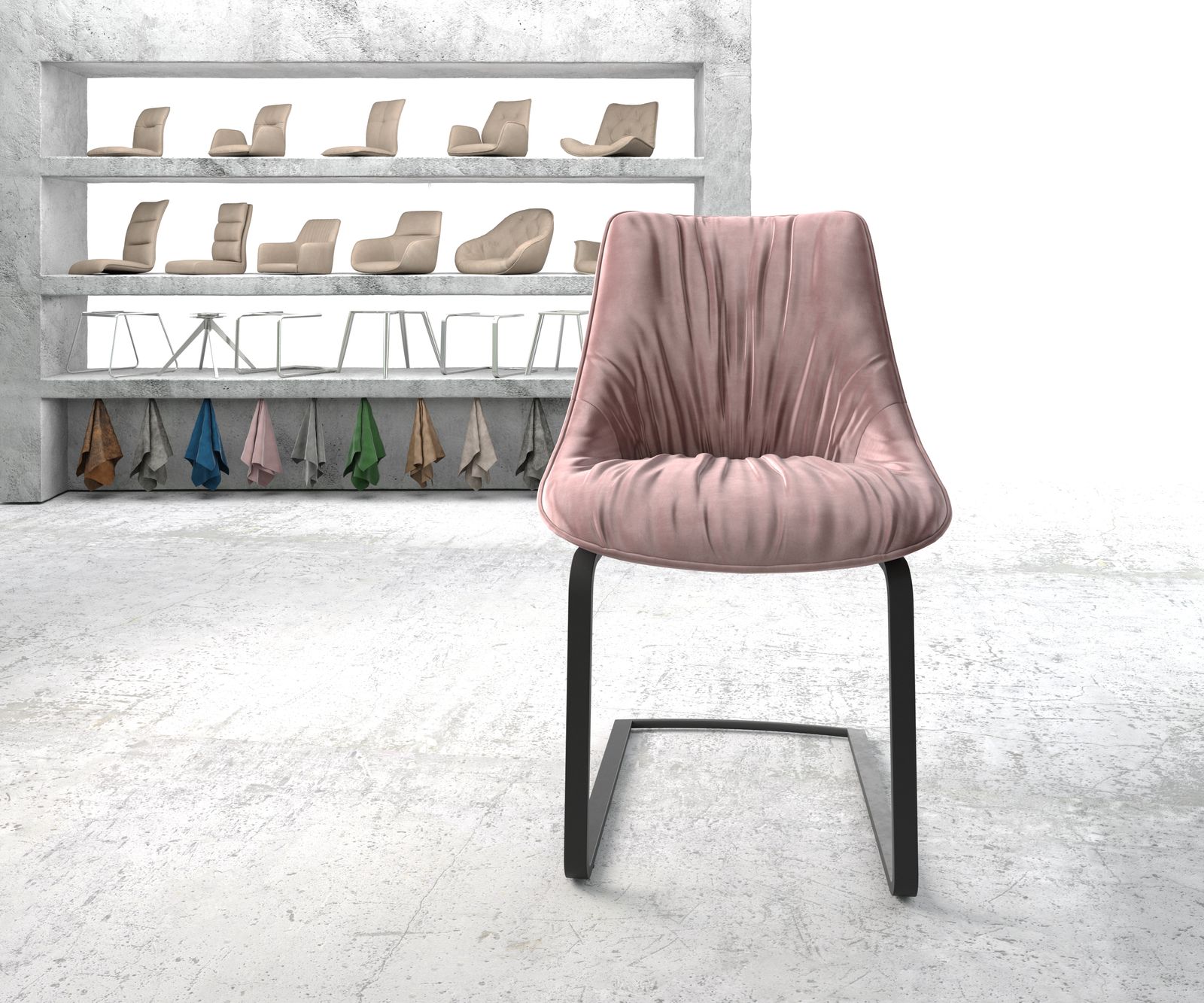 Jídelní židle Elda-Flex samet růžová konzolová podnož plochá černá - Image 2