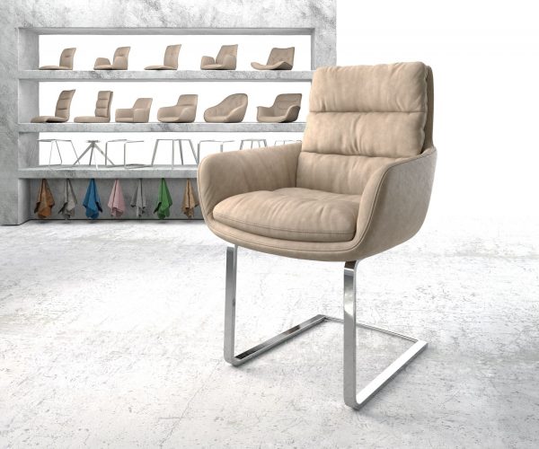 Jídelní židle Abelia-Flex s područkami Béžová Vintage Cantilever Flat chromovaná