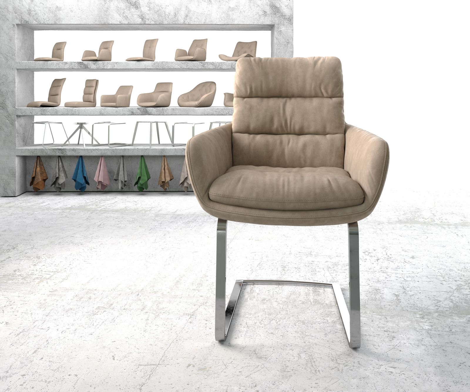 Jídelní židle Abelia-Flex s područkami Béžová Vintage Cantilever Flat chromovaná - Image 2