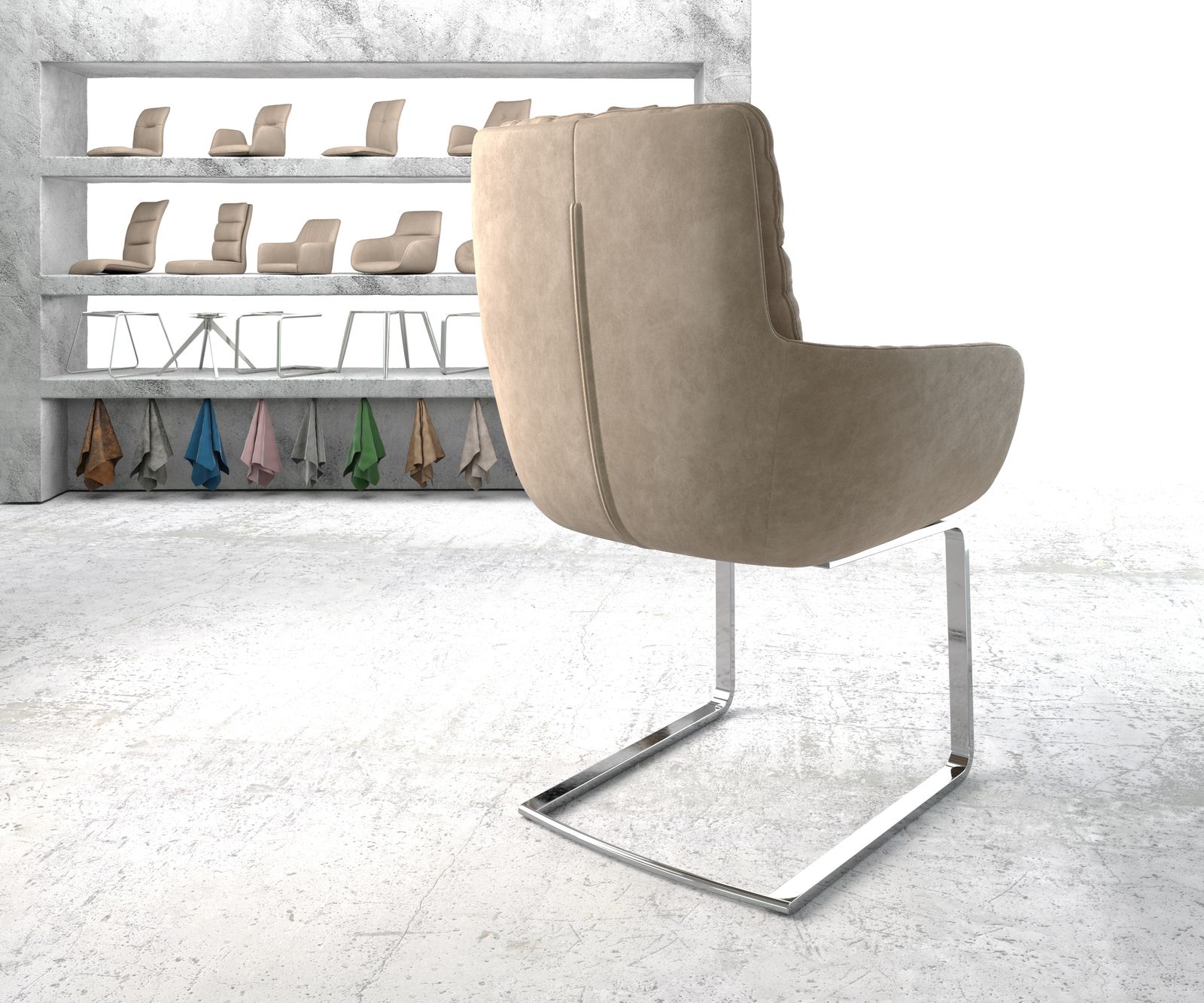 Jídelní židle Abelia-Flex s područkami Béžová Vintage Cantilever Flat chromovaná - Image 3