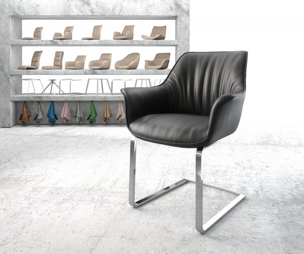 Jídelní židle Keila-Flex s područkami Pravá kůže Černá konzola plochá chromovaná