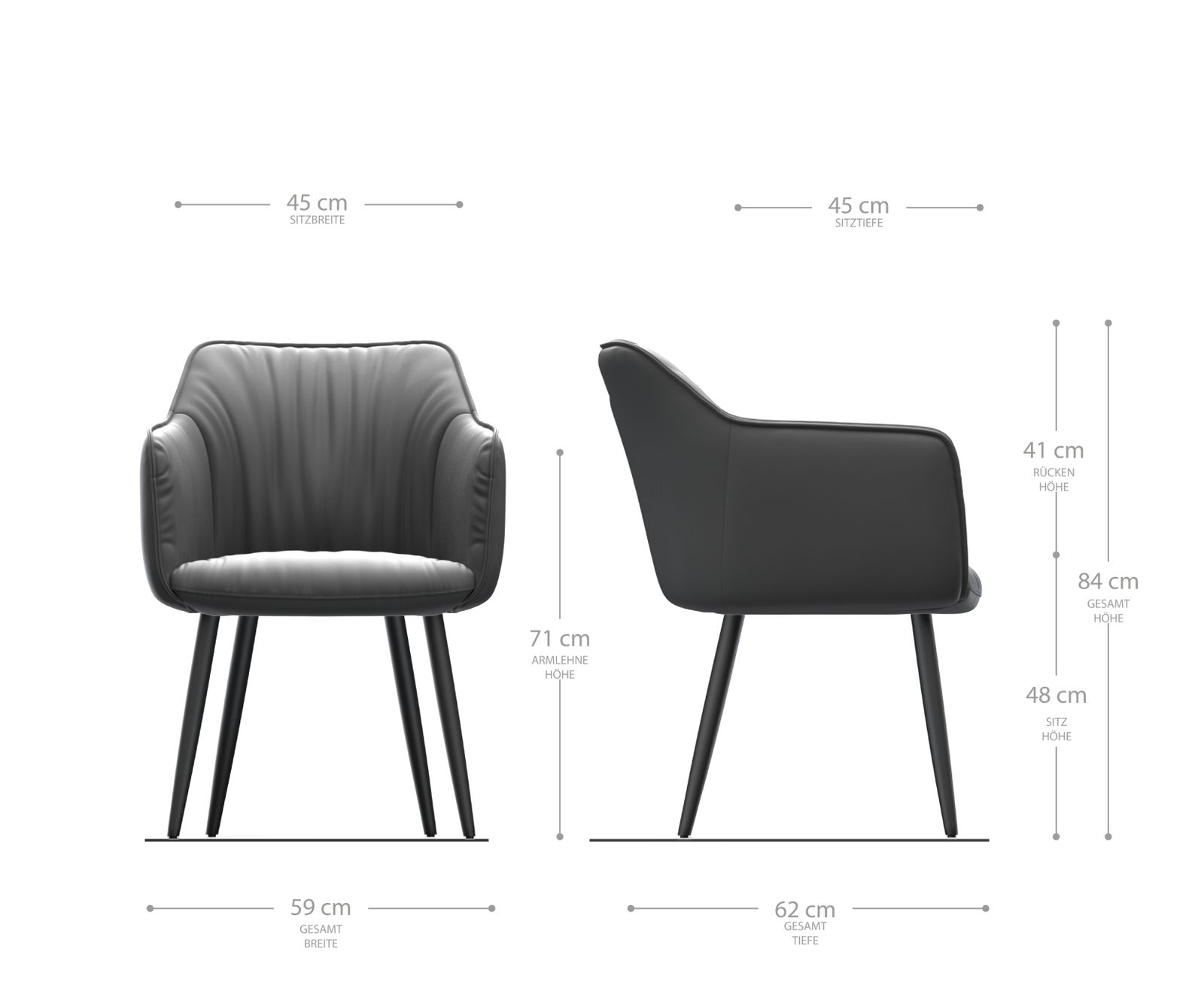 Křeslo Elda-Flex s područkami z texturované látky antracitové barvy 4-nohé kuželové z nerezové oceli - Image 5