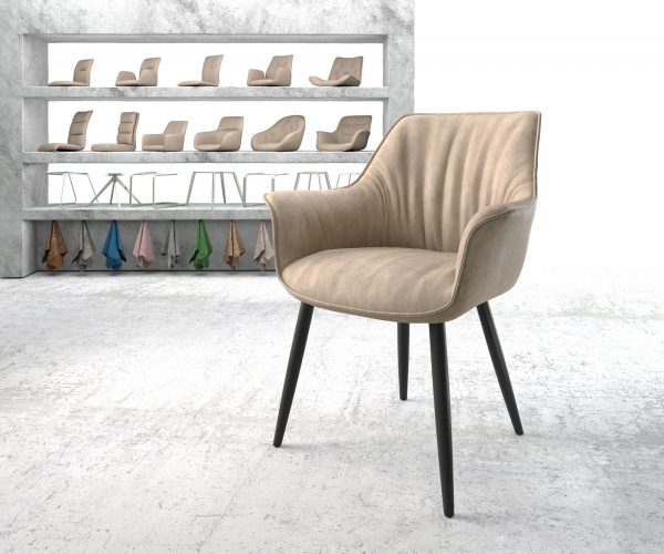 Jídelní židle Keila-Flex s područkami béžová vintage zúžená podnož černá