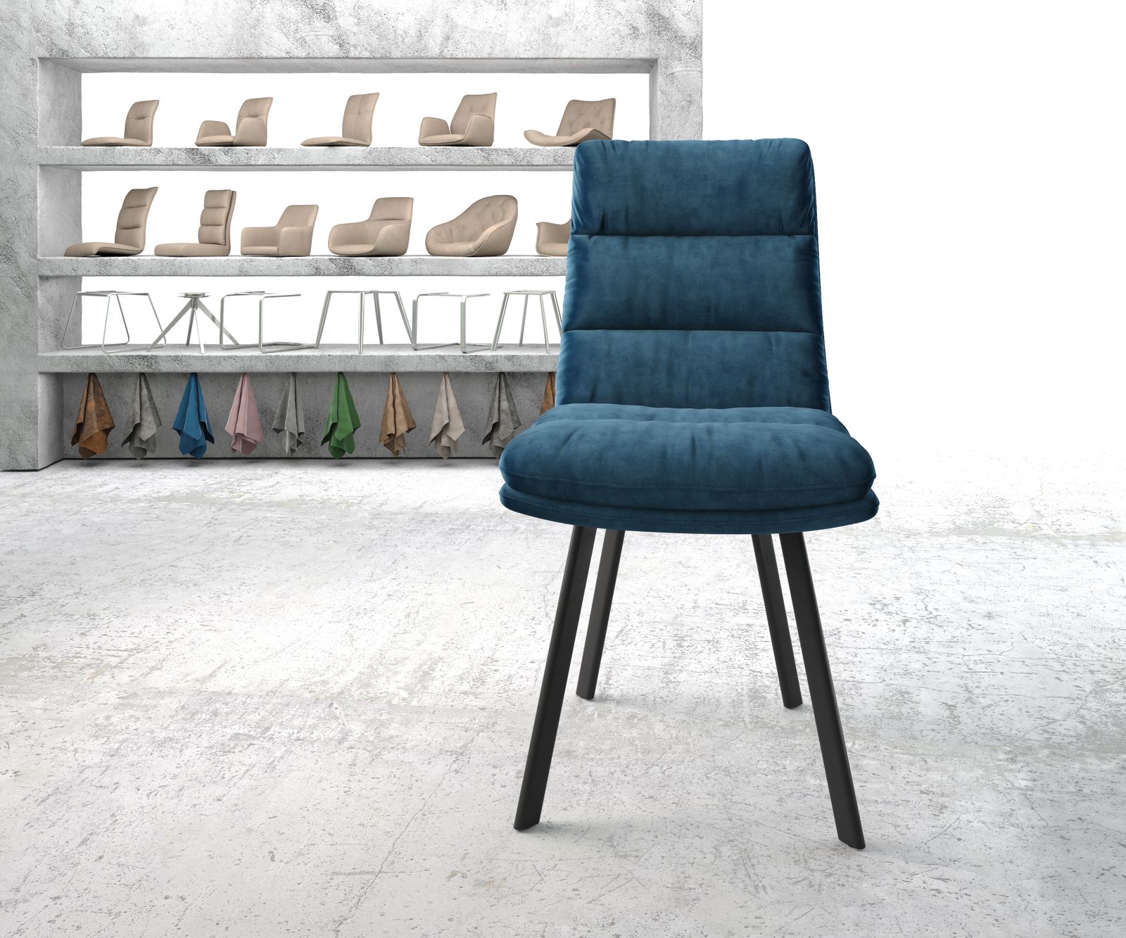 Jídelní židle Abelia-Flex Velvet Blue 4-nohá oválná černá - Image 2