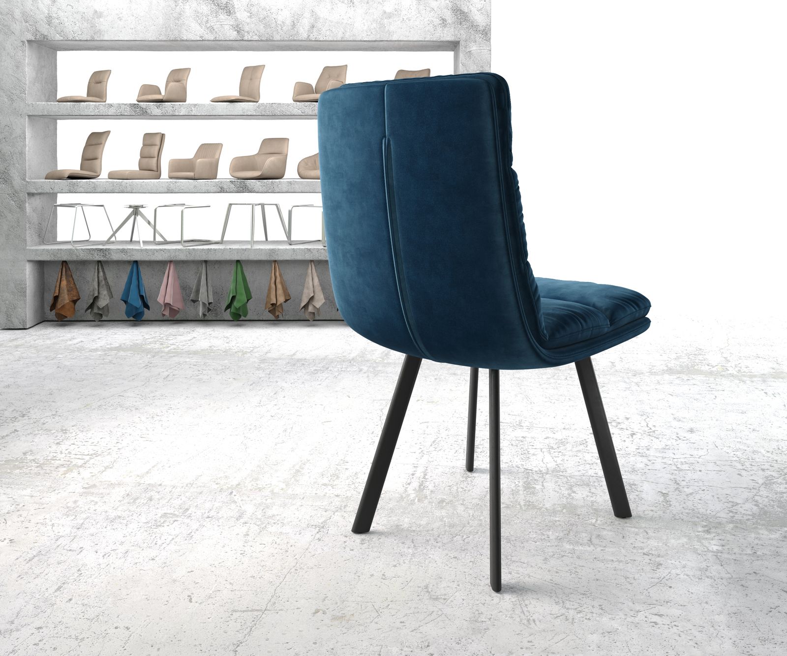 Jídelní židle Abelia-Flex Velvet Blue 4-nohá oválná černá - Image 3