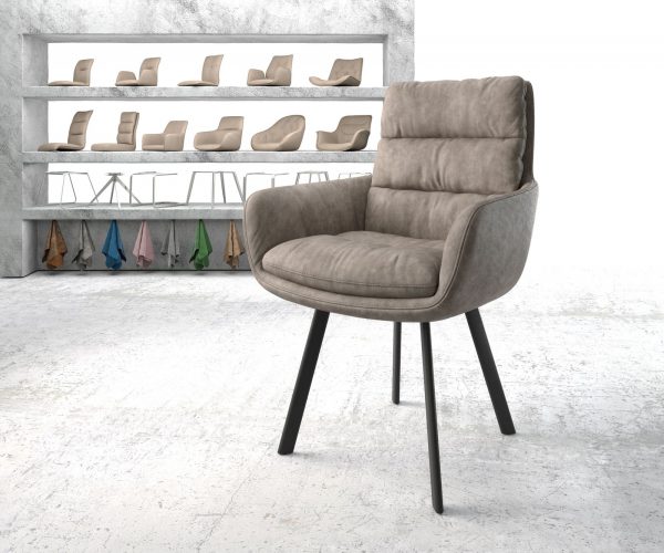 Jídelní židle Abelia-Flex s područkami Taupe Vintage 4-nohá oválná Černá