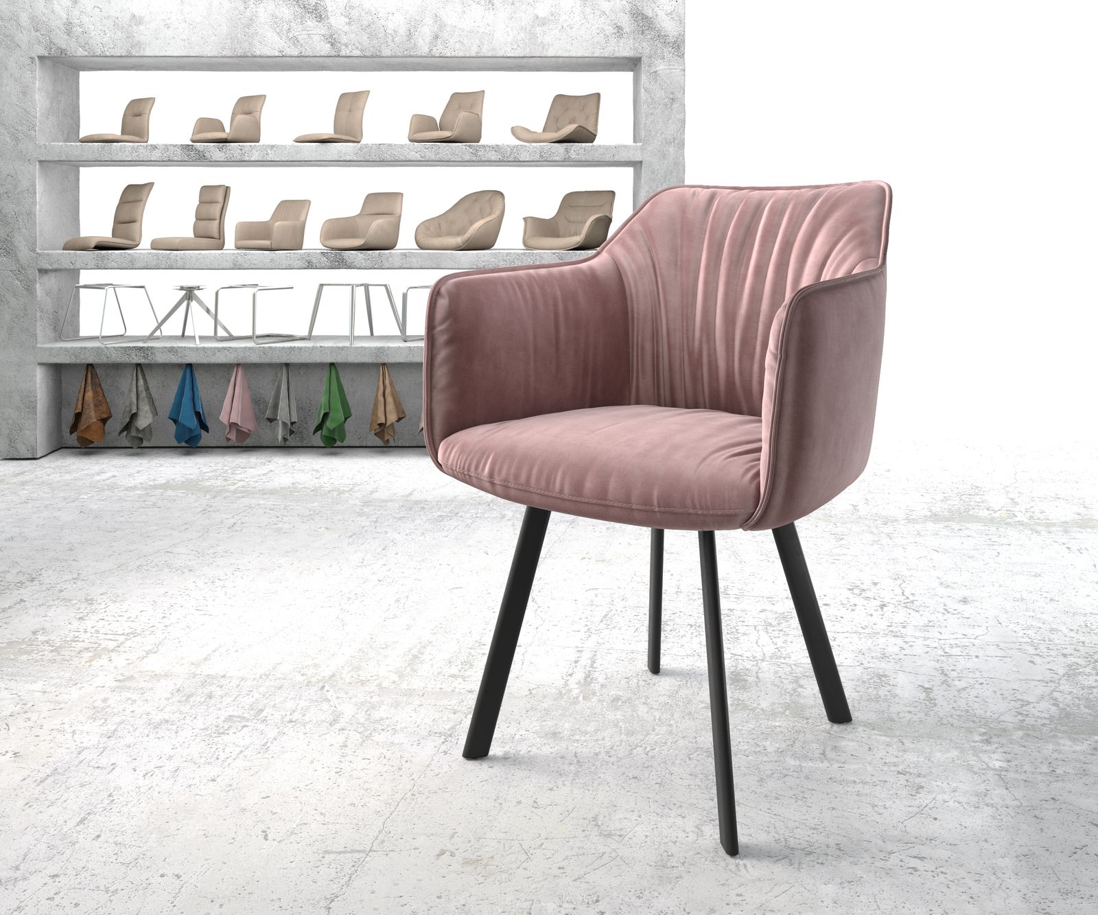 Křeslo Elda-Flex s područkami Velvet Rosé 4-nohé oválné černé