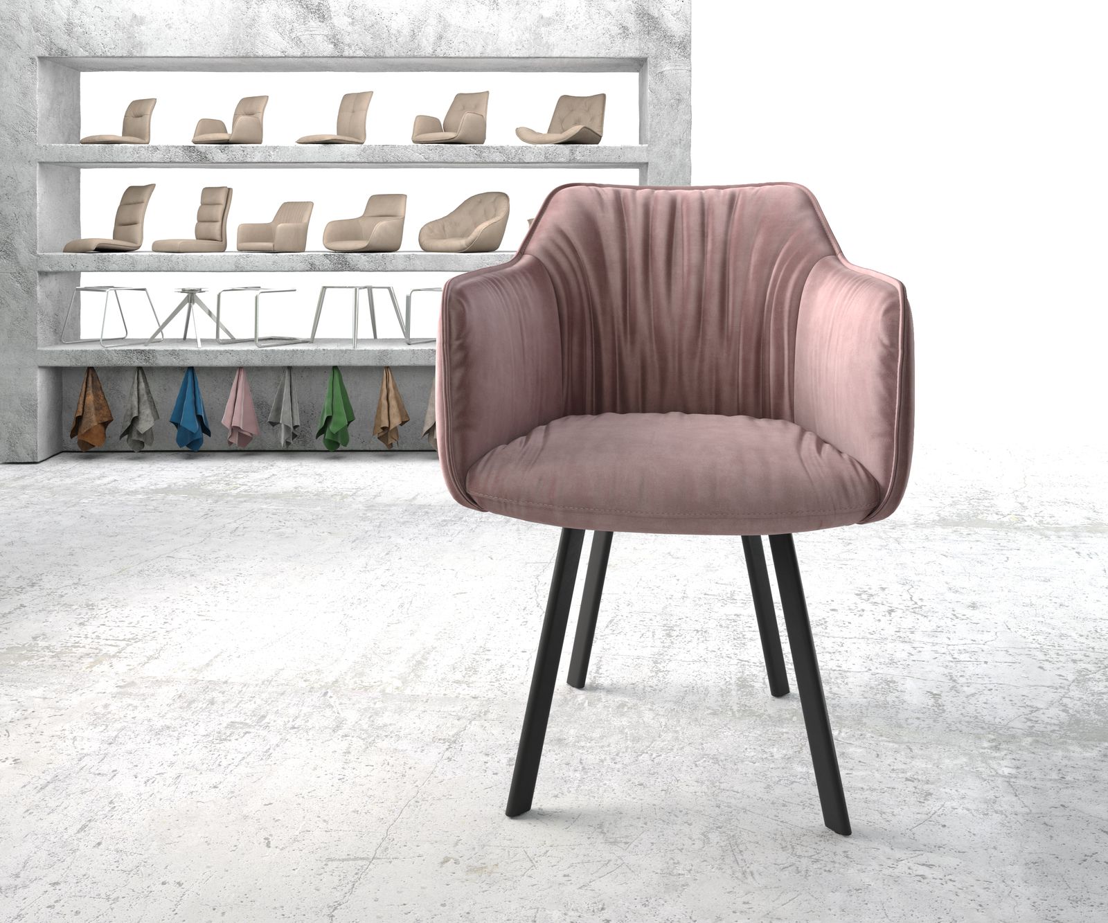 Křeslo Elda-Flex s područkami Velvet Rosé 4-nohé oválné černé - Image 2