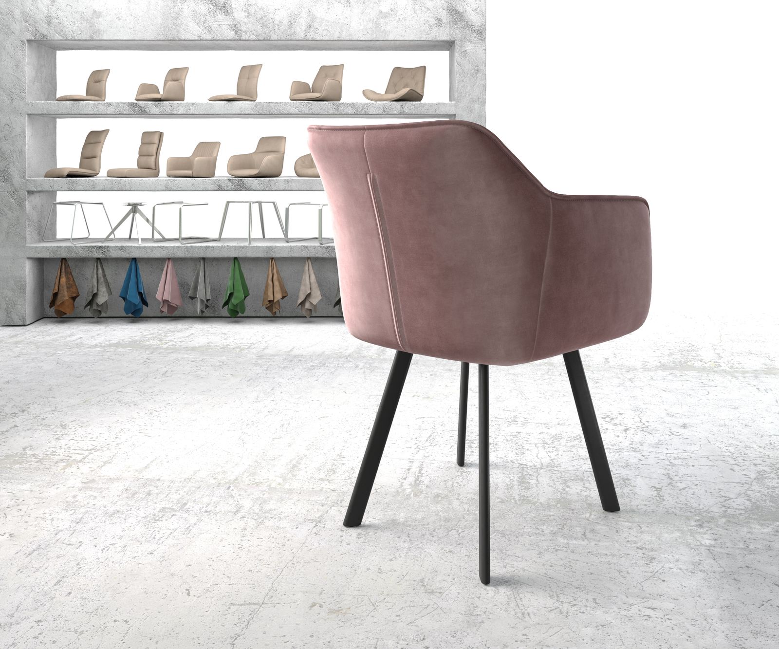 Křeslo Elda-Flex s područkami Velvet Rosé 4-nohé oválné černé - Image 3