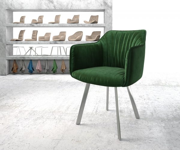 Křeslo Elda-Flex s područkami sametově zelená 4-nohá oválná nerezová ocel