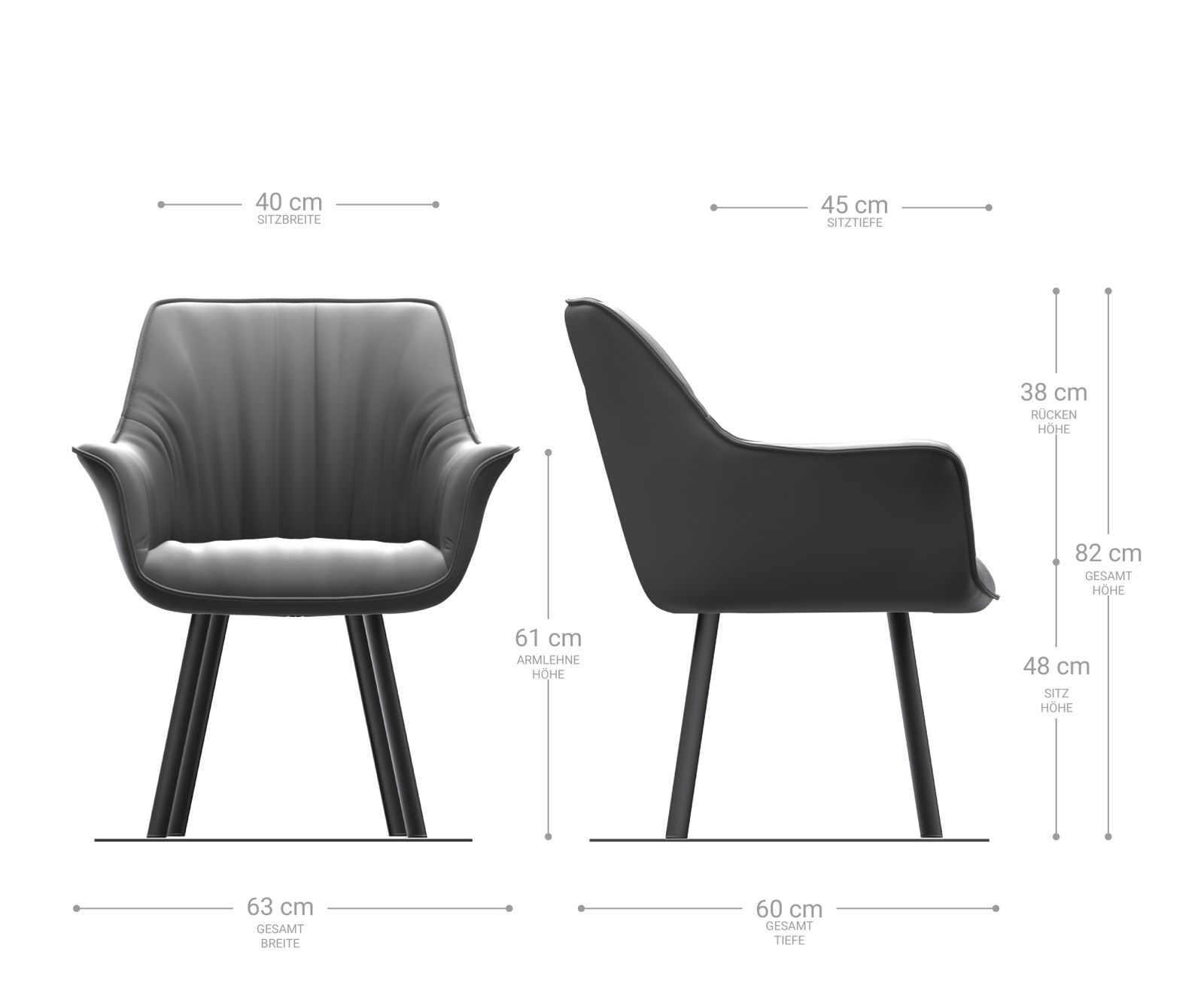 Jídelní židle Keila-Flex s područkami Samet Šedá čtyřnohá oválná Černá - Image 5