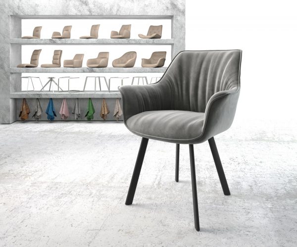 Jídelní židle Keila-Flex s područkami Samet Šedá čtyřnohá oválná Černá