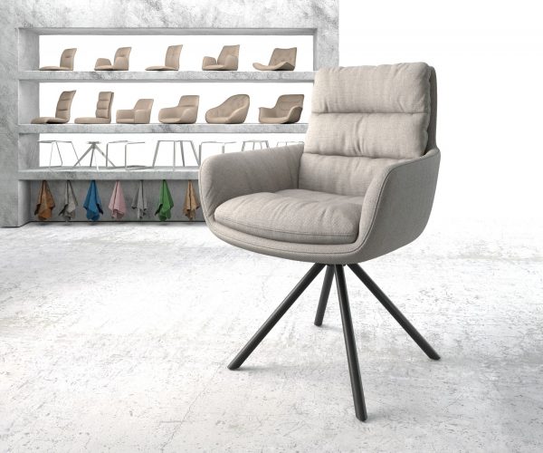 Otočná židle Abelia-Flex s područkou plochá tkanina světle šedá křížová podnož kulatá otočná černá