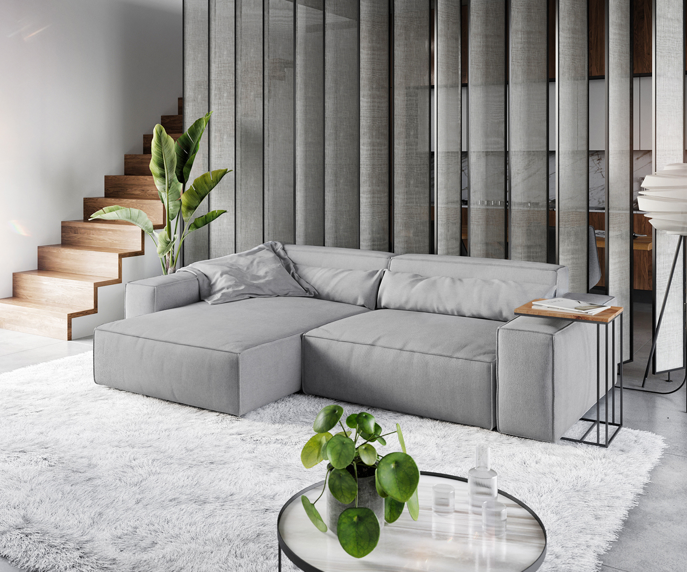 Sarokkanapé Sirpio XL 270x170 cm mikroszálas szürke változtatható rekamié - Image 2