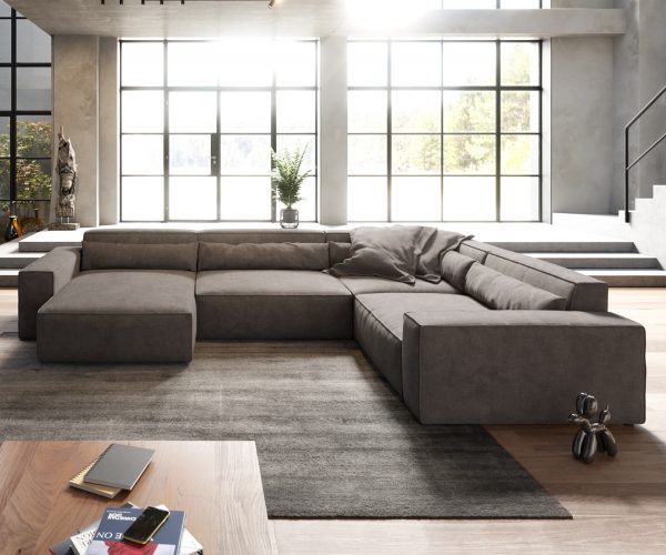 "U alakú kanapé Sirpio XL 360x260 cm mikroszálas khaki-barna rekamié változtatható" - Image 2