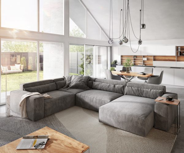 "U alakú kanapé Sirpio XL 360x260 cm mikroszálas taupe rekamié változtatható" - Image 2