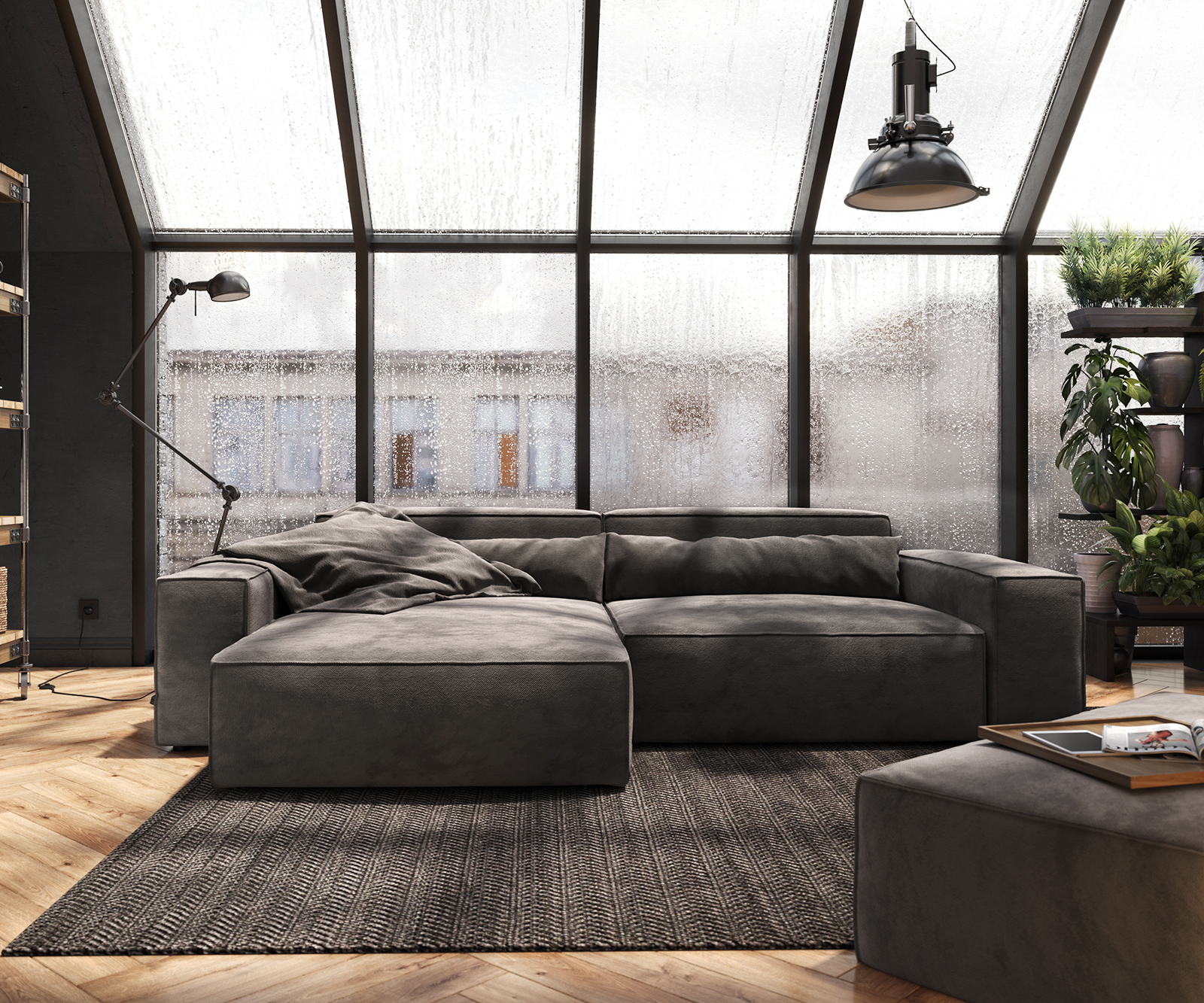 Sarokkanapé Sirpio XL 270x170 cm mikroszálas khaki barna rekamié változtatható puffal - Image 2